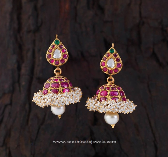 Gorgeous Gold Ruby Jhumka - South India Jewels
