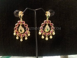 Gold Plated Pure Silver Ruby Earrings - South India Jewels