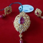 Gold Ruby Pendant Set with Earrings