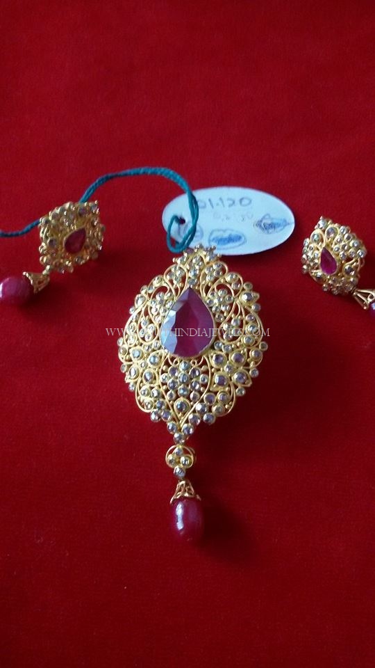 Gold Ruby Pendant Set with Earrings