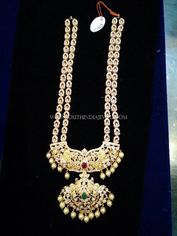Gold Two Layer Stone Haram - South India Jewels