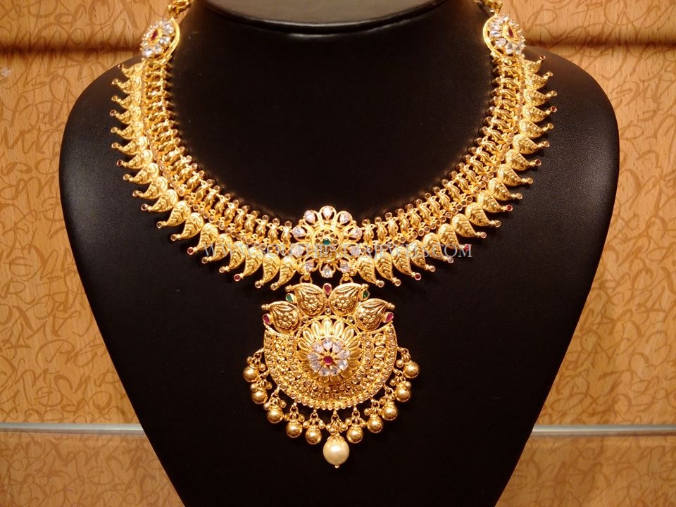 Latest Model Gold Bridal Necklace - South India Jewels