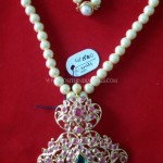 Gold Pearl Necklace with Ruby Pendant
