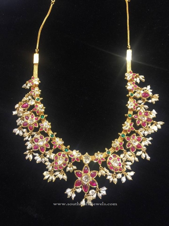 Short Gold Guttapusalu Necklace Design - South India Jewels