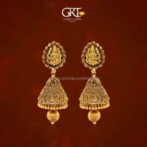 22K Gold Antique Finish Jhumka From GRT Jewellers - South India Jewels