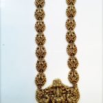 Gold Antique Long Haram With Temple Pendant