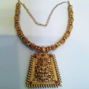 Gold Designer Short Temple Necklace - South India Jewels
