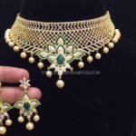 Gold Plated Choker Set With Green Stones