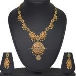 Gold Plated Stone Pachi Necklace Set With Earrings