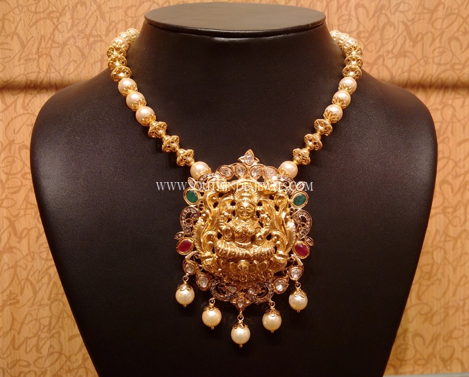 Light Weight Pachi Necklace With Lakshmi Pendant