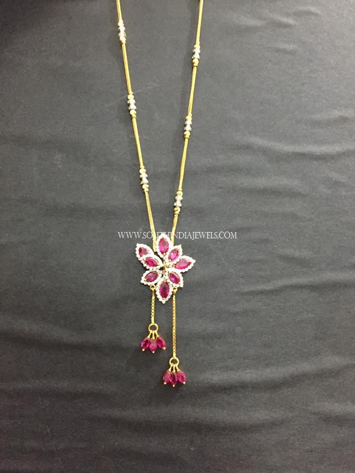 Gold Chain With Diamond Ruby Pendant
