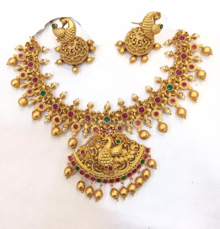Ruby Emerald Necklace Set With Jhumka