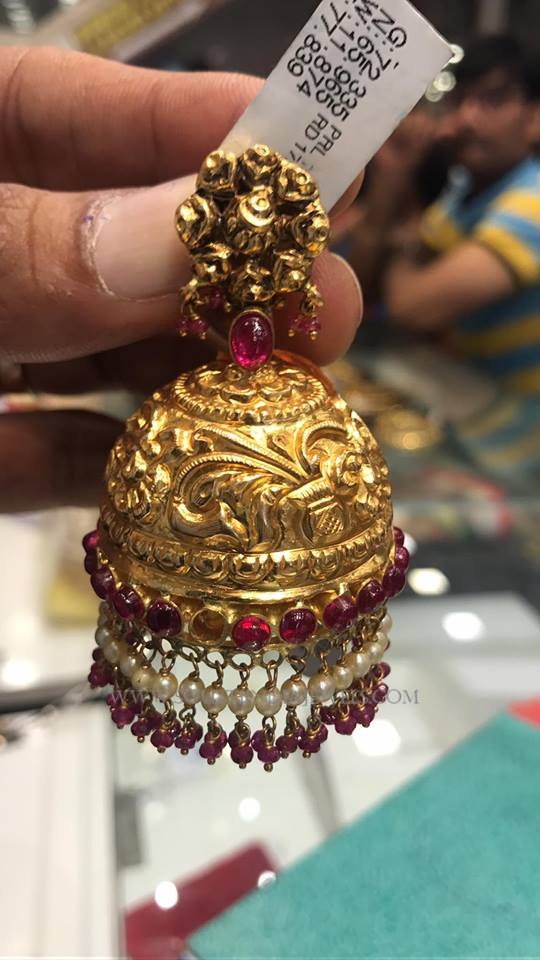 Gold Antique Ruby Jhumka