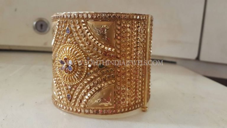 Gold Big Bangles With Stone Work