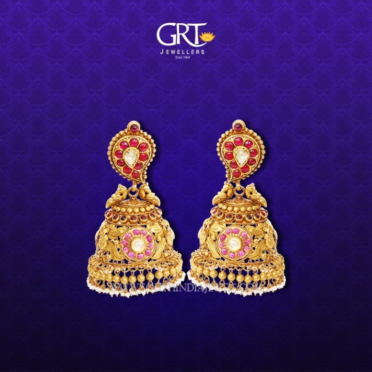 Gold Antique Jhumka 2017 Design From GRT Jewellers - South India Jewels