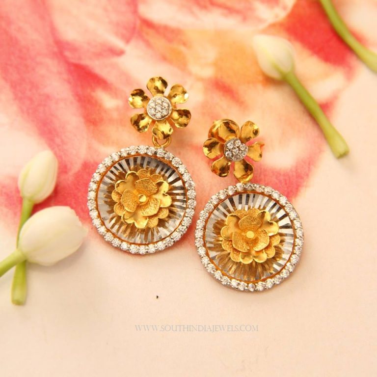 Gold Floral Earrings From Manubhai Jewellers