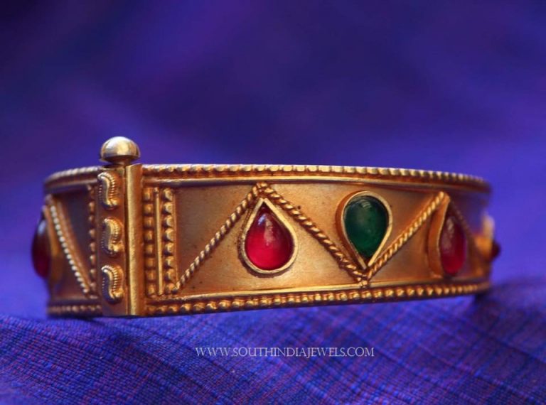Gold Plated Adjustable Kada With Colorful Stones
