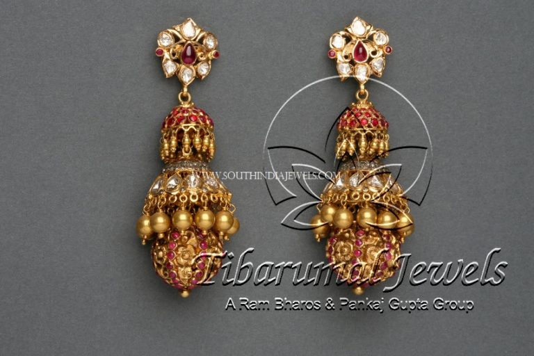 Gold Diamond Ruby Jhumka Design