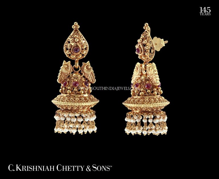 Kerala Style Gold Pearl Jhumka Design