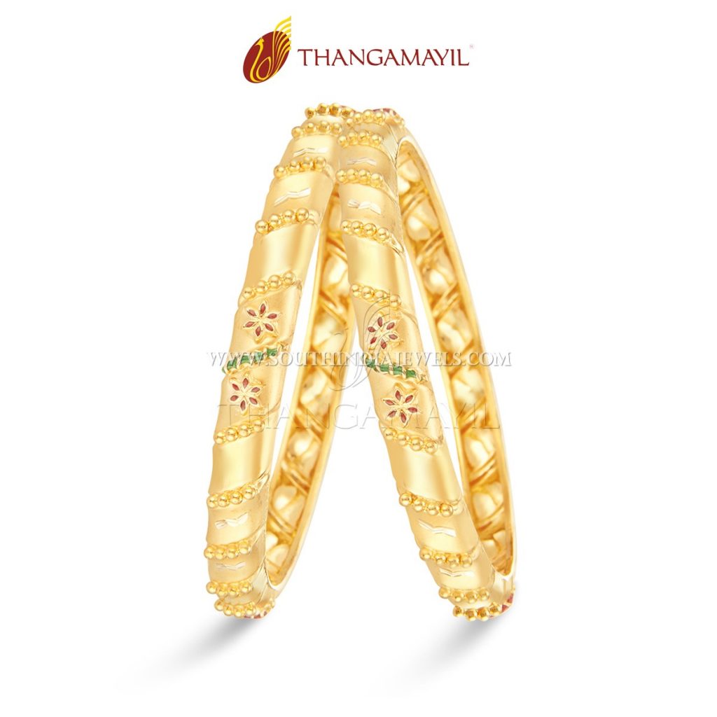 22K Gold Bangle With Enamel Work From Thangamayil South India Jewels