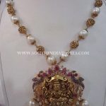 Gold Antique Pearl Mala With Lakshmi Pendant