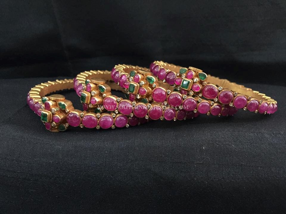 Gold Antique Ruby Bangles From Big Shop