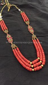 Gold Coral Necklace Design - South India Jewels