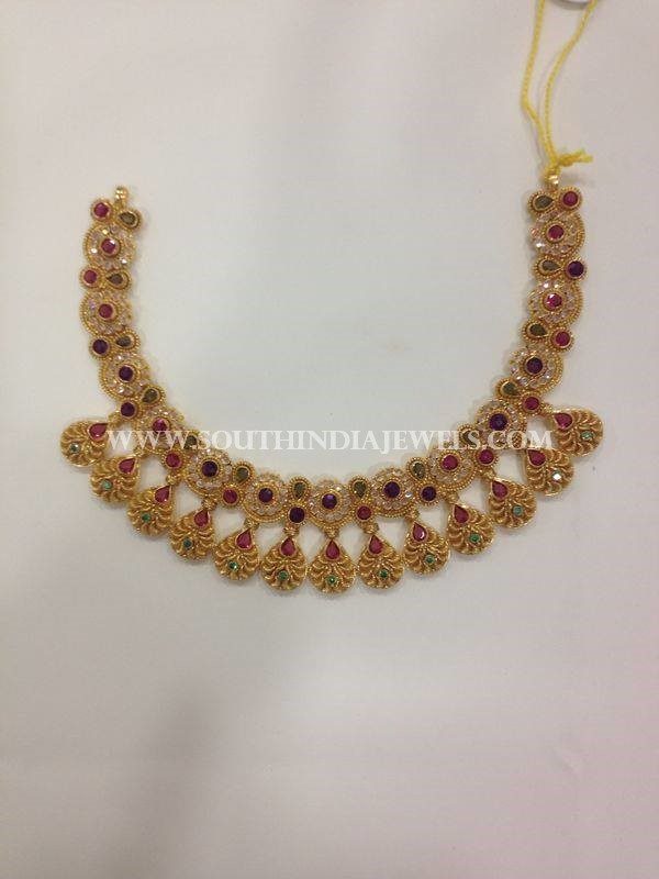 Gold Designer CZ Stone Necklace From CMR Jewels ~ South India Jewels