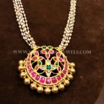 Gold Pearl Chain With Antique Ruby Pendant