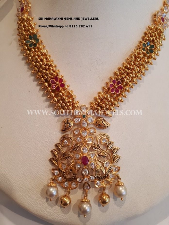 Gold Gajjal Necklace With Nakshi Locket - South India Jewels