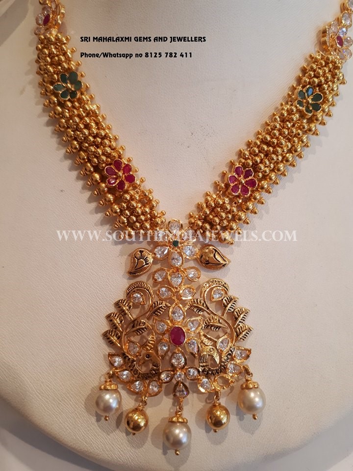 Gold Gajjal Necklace With Nakshi Locket