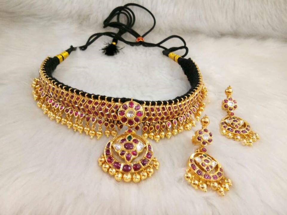 Gold Kundan Necklace & Chandbali Earrings