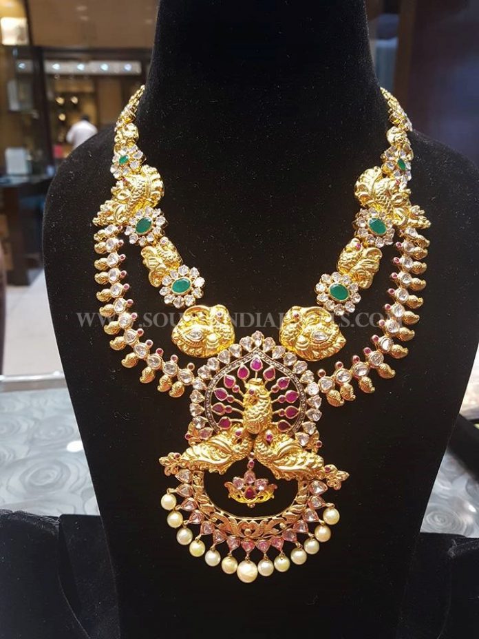 Grand Two Layer Gold Pachi Necklace - South India Jewels