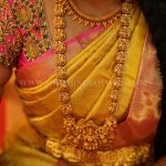 South Indian Bride in Gold Temple Haram & Vadanam