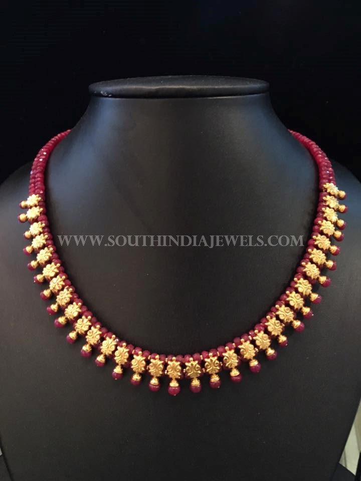 Simple Gold Ruby Necklace From Bhavani Jewellers