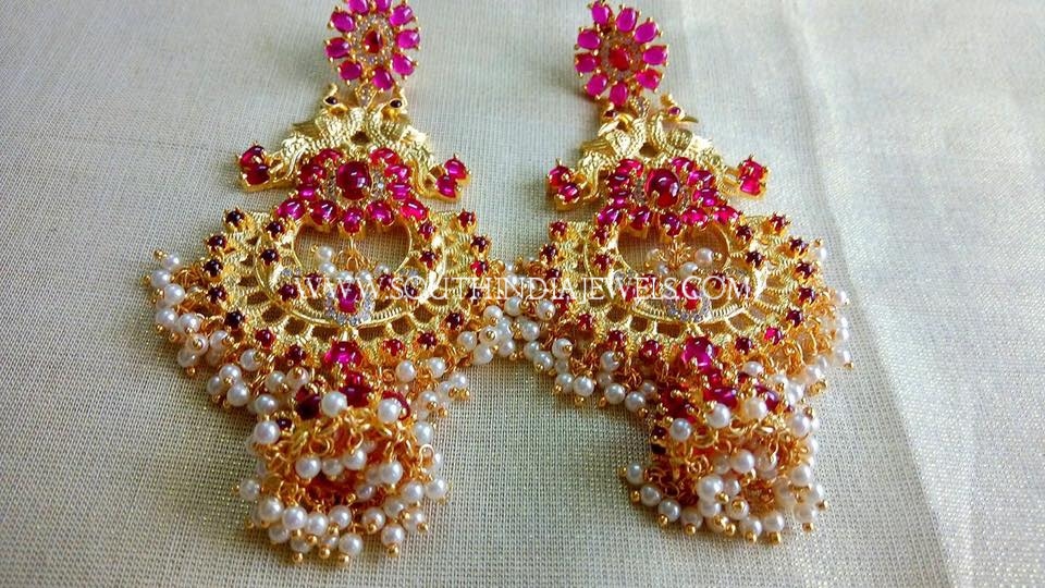 One Gram Gold Ruby Pearl Earrings