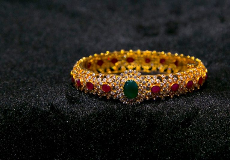 Diamond Bangle With Rubies & Emeralds