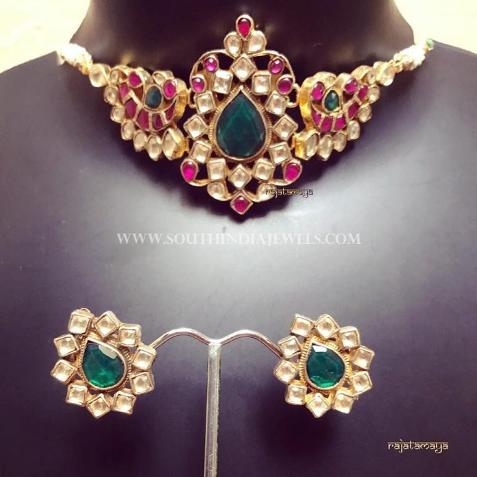 Gold Plated Choker & Ear Stud - South India Jewels