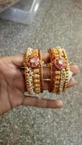 Antique Pearl Ruby Bangle - South India Jewels