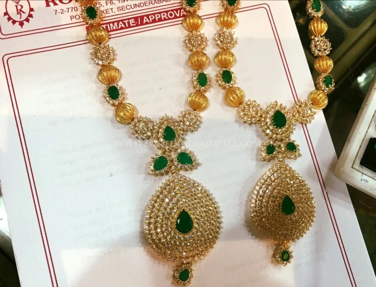Gold Emerald Necklace From Rohit Jewellers