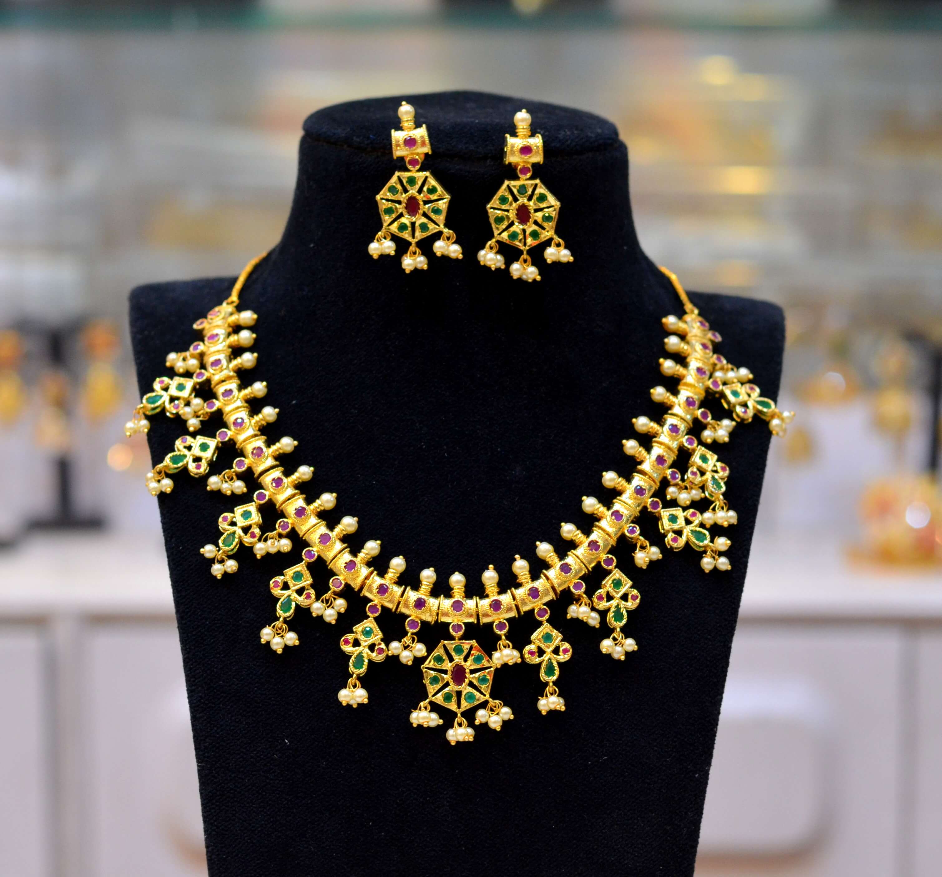 Gold Plated Latest Guttapusalu Necklace Set South India