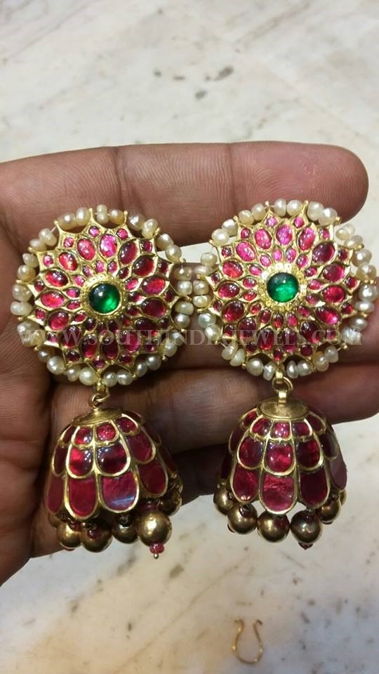 Gold Pearl & Ruby Studded Jhumka