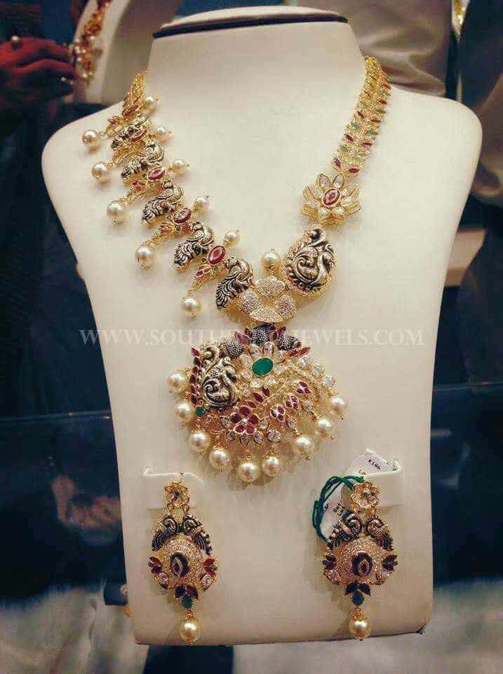 Gold Designer Peacock Necklace Set - South India Jewels