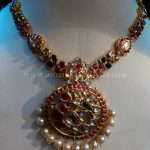 Gold Ruby Emerald Necklace With Pearls