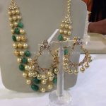 Gold Pearl Emerald Haram With Earrings