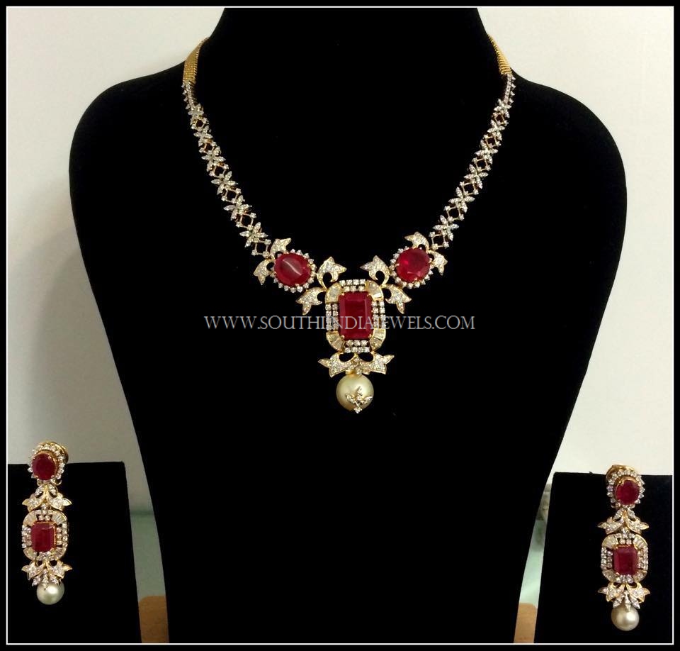 Simple Diamond Ruby Necklace