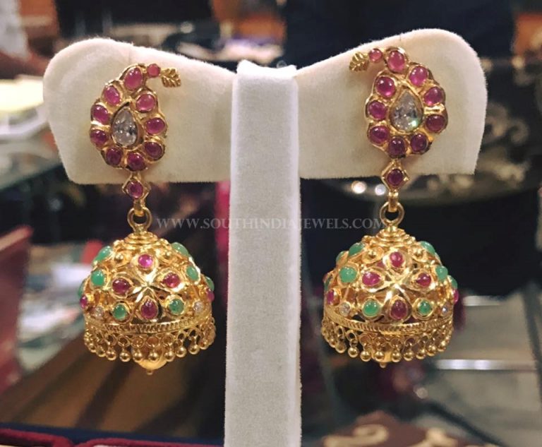 Gold Ruby Emerald Jhumka From Rohit Jewellers