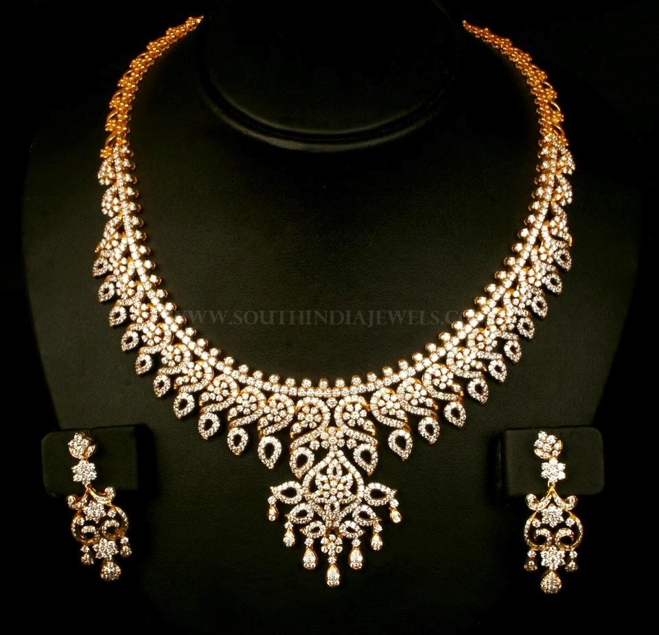 Traditional Diamond Necklace Set ~ South India Jewels