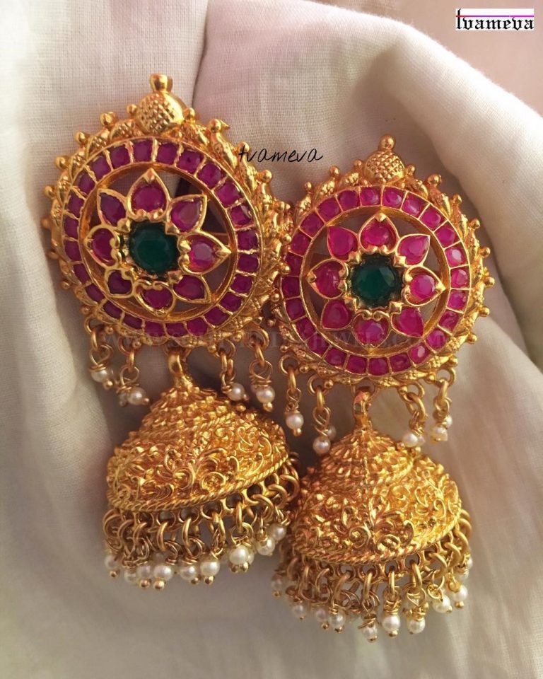 Gold Plated Antique Ruby Jhumka From Tvmeva