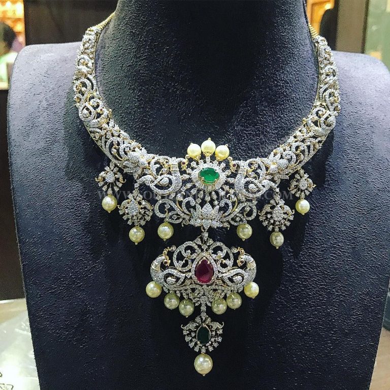 Bold Diamond Necklace From P.Satyanarayan & Sons Jewellers